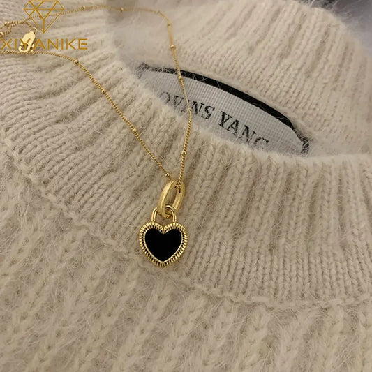 Vintage Double-Sided Heart Pendant Necklace