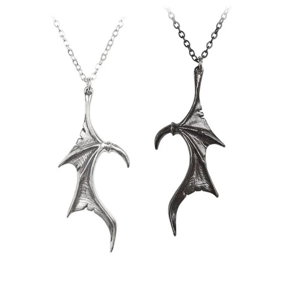 Matching Dragon Wing Heart Pendant Necklace