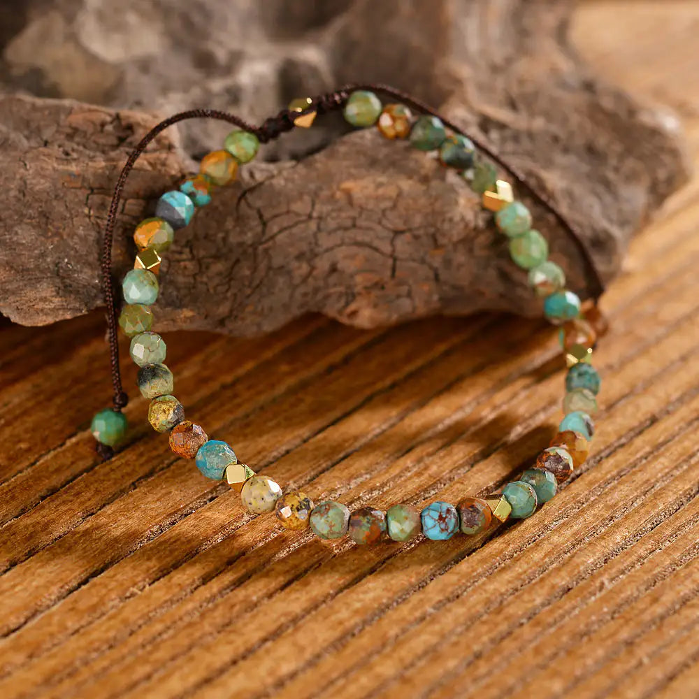 Natural African Turquoise Braided Bracelet Adjustable Bracelet