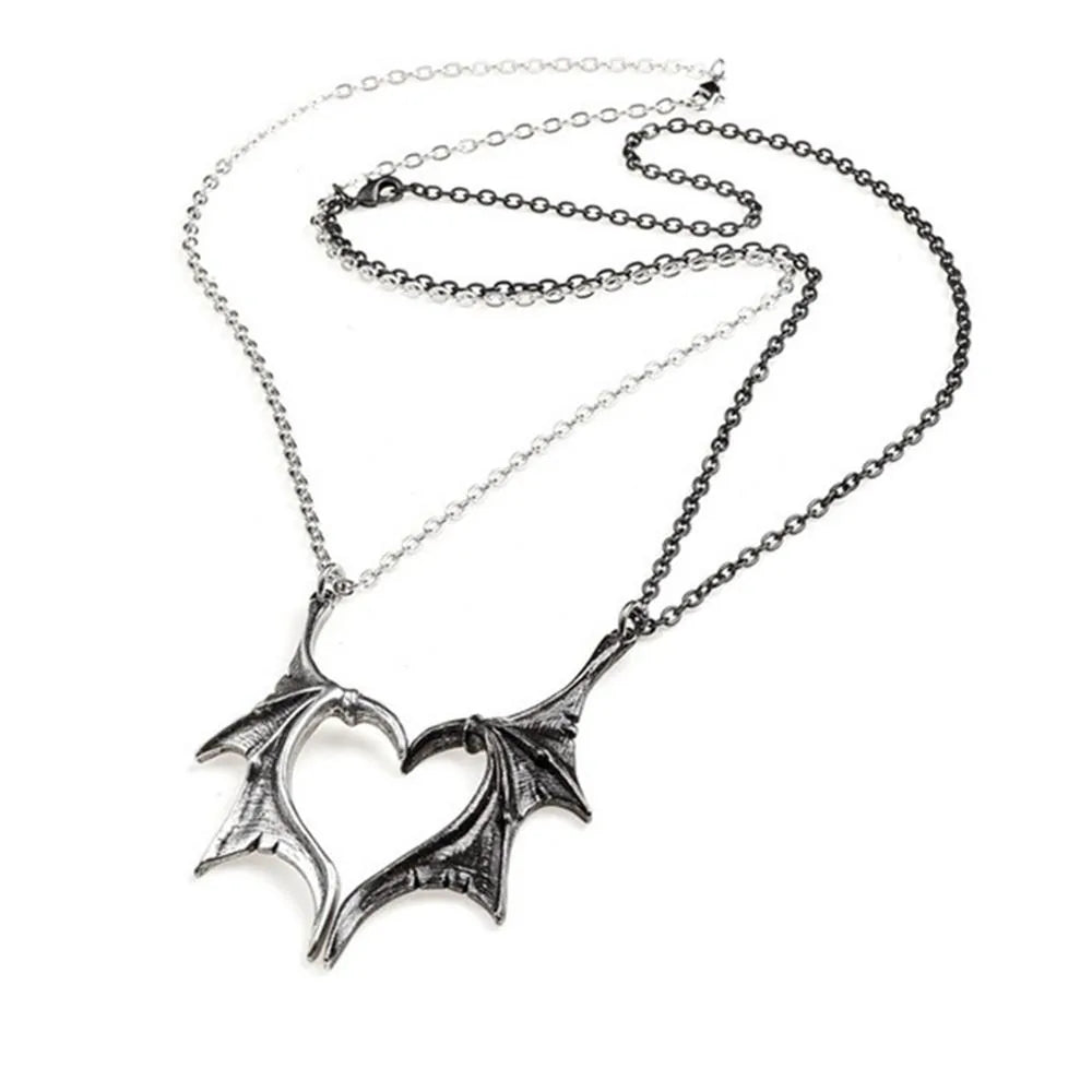 Matching Dragon Wing Heart Pendant Necklace