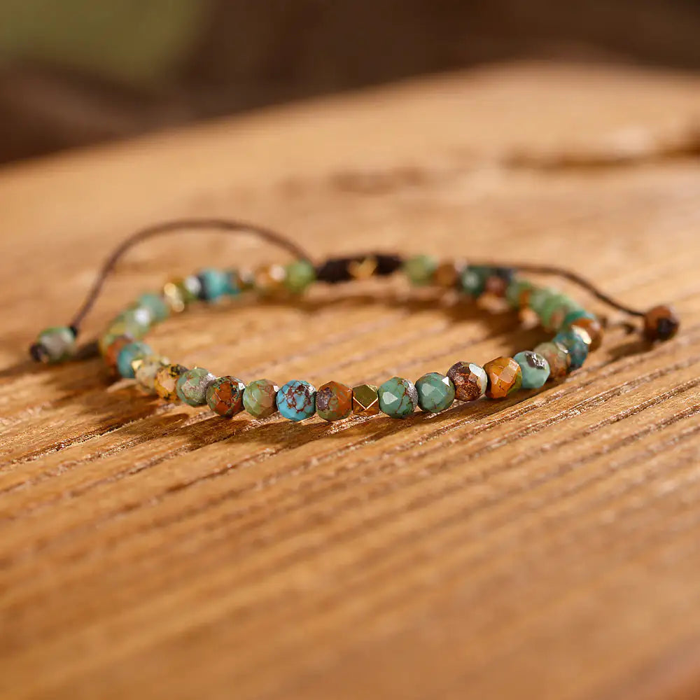 Natural African Turquoise Braided Bracelet Adjustable Bracelet