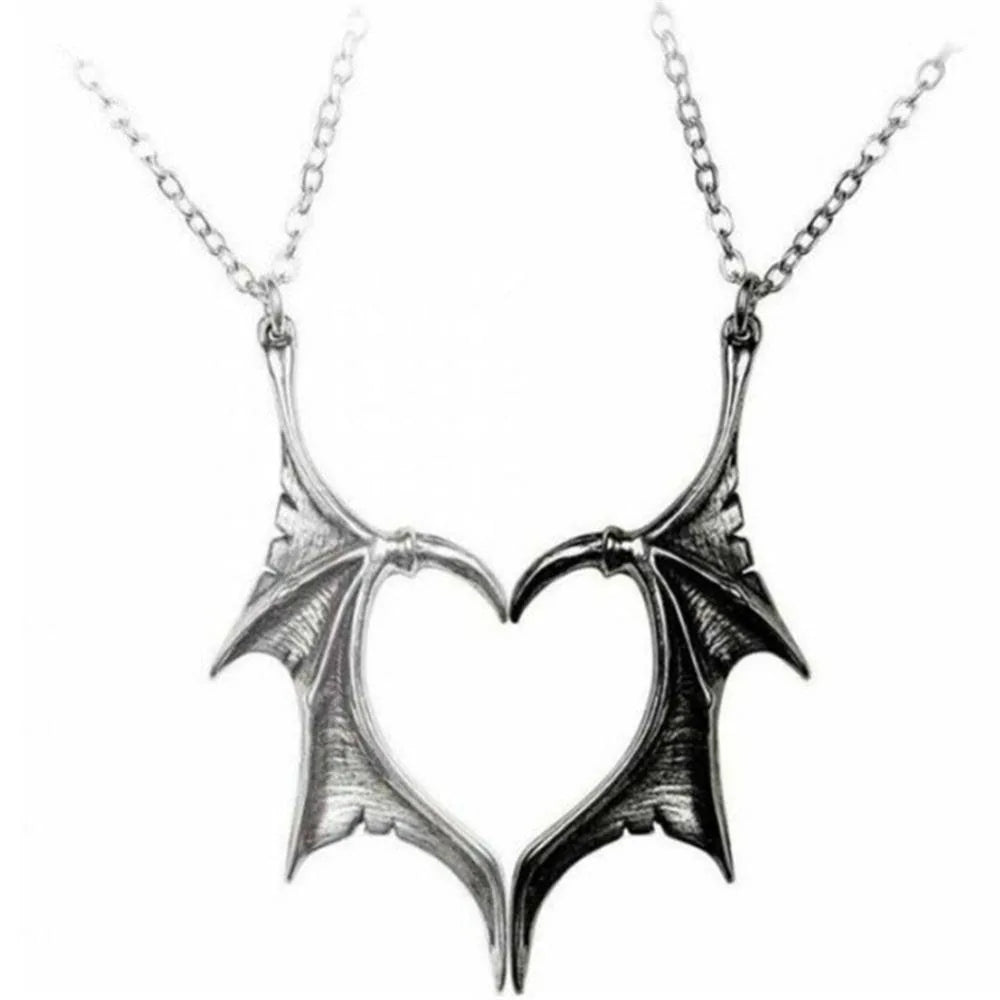 Matching Dragon Wing Heart Pendant Necklace